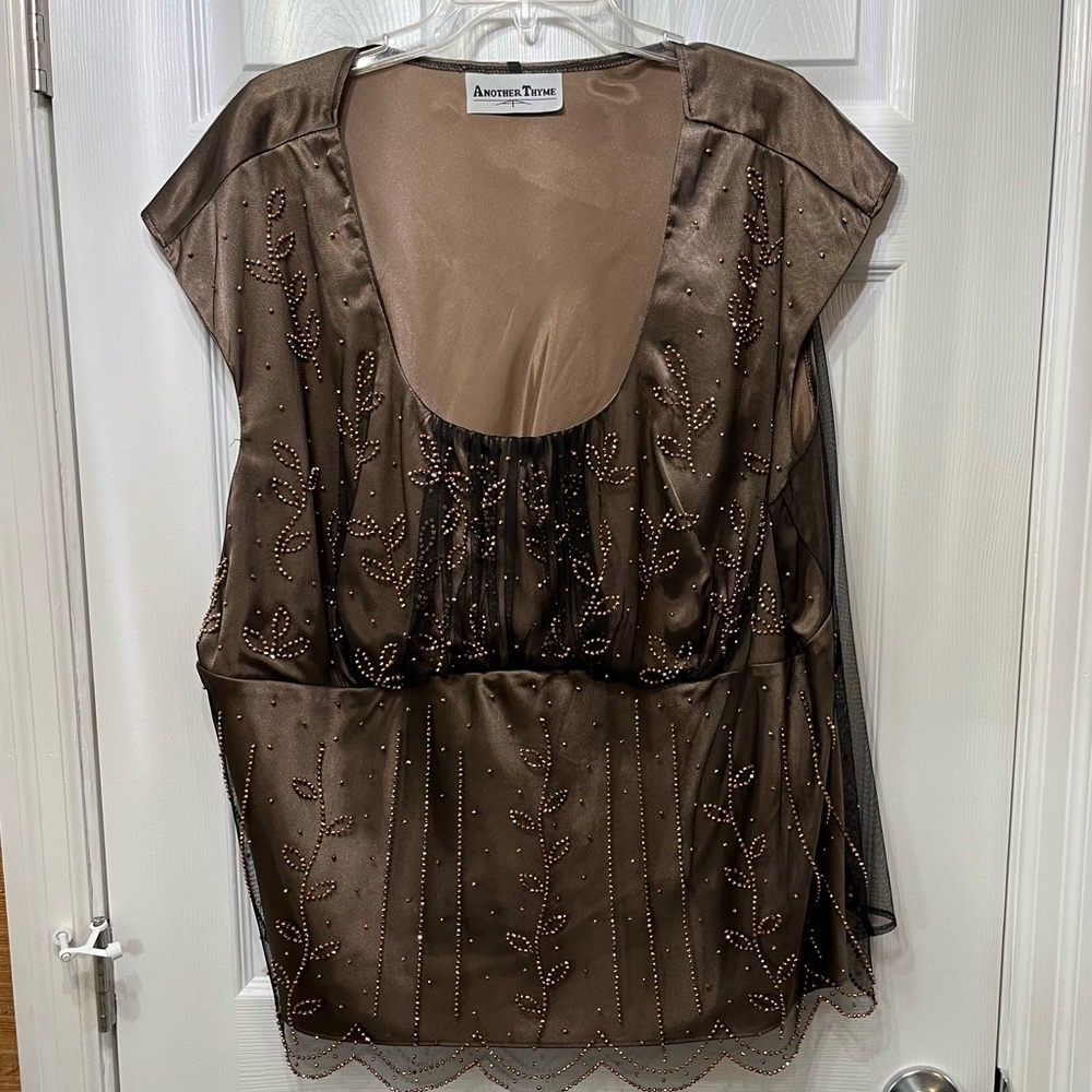 Another Thyme Dusty Rose Camisole W/ Black Sheer Overlay W Rose Beading